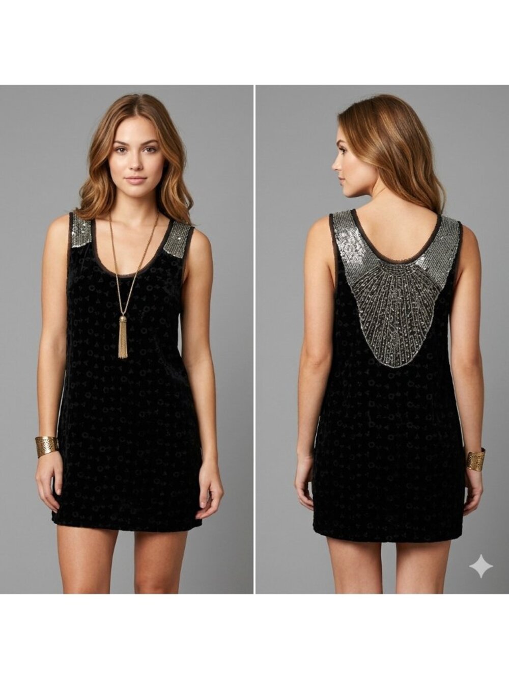 Free People Danced to Pieces Black Velvet Beaded Sleeveless Mini Dress
